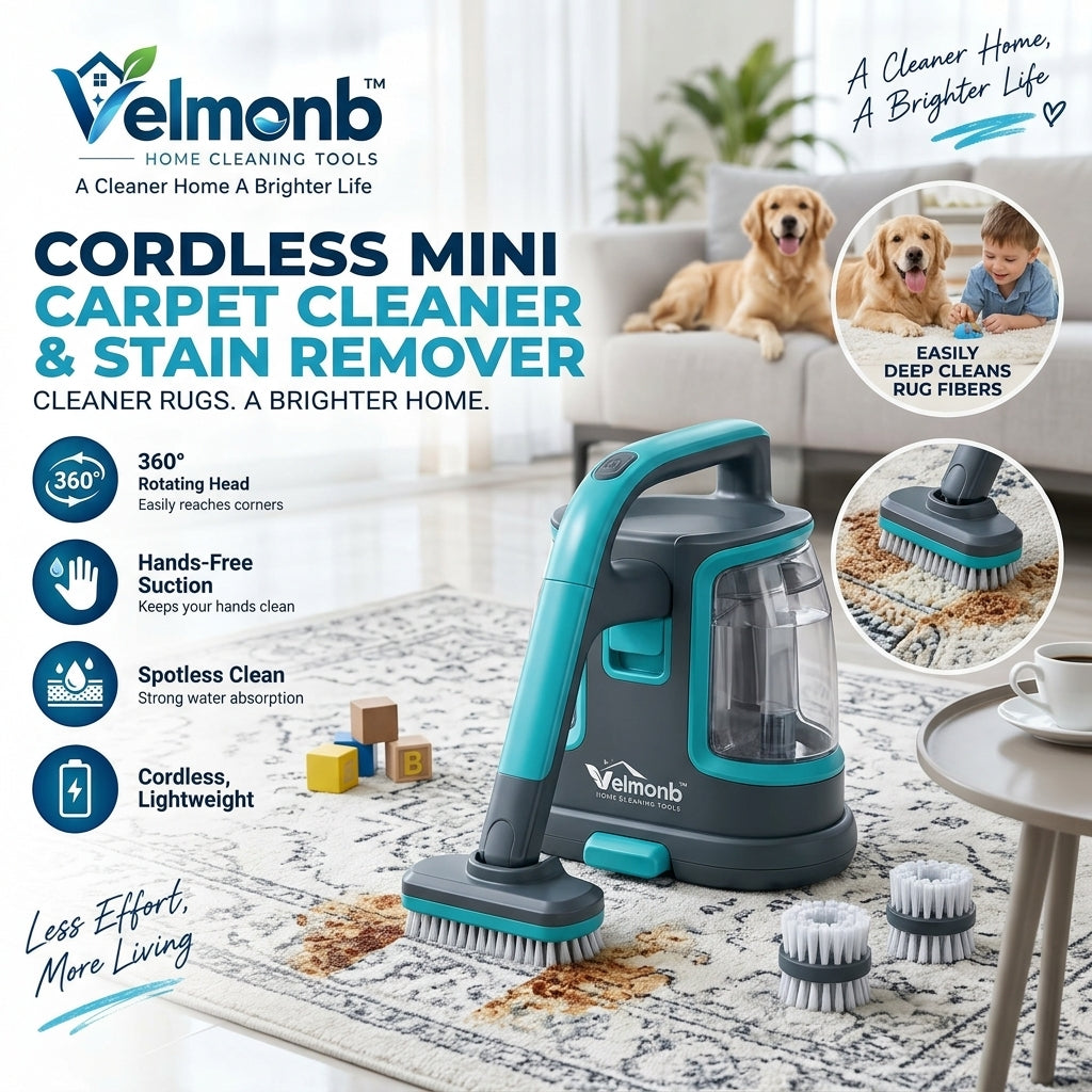 Vareliobd™ Cordless Mini Carpet Cleaner & Stain Remover – Portable Spot Cleaner for Rugs, Upholstery & Pet Messes