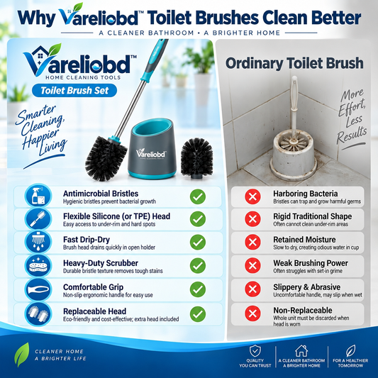 Vareliobd™ Toilet Brush & Ventilated Holder Set – 360° Deep-Clean Bristles with Splash-Guard Handle & Replaceable Brush Head