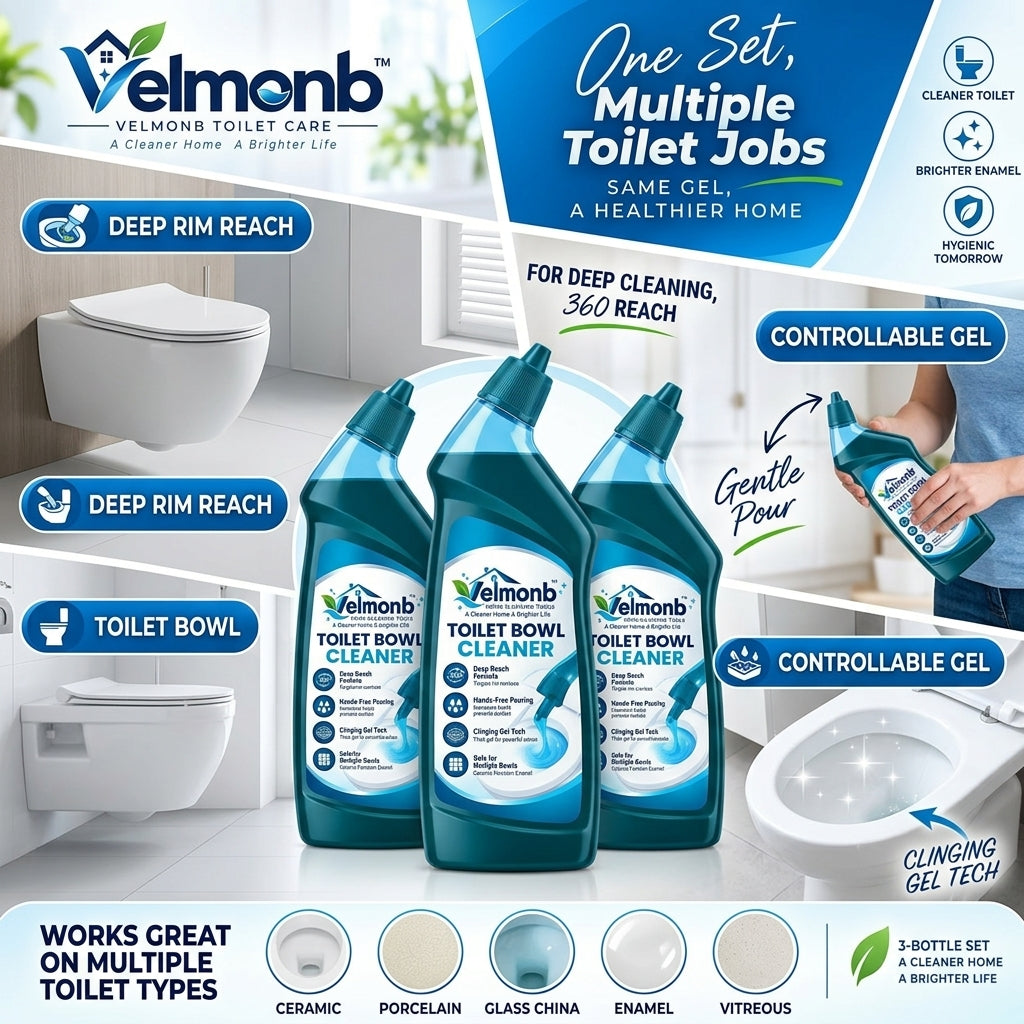Vareliobd™ Deep-Reach Toilet Bowl Cleaner – Clinging Gel Formula with Angled Under-Rim Nozzle