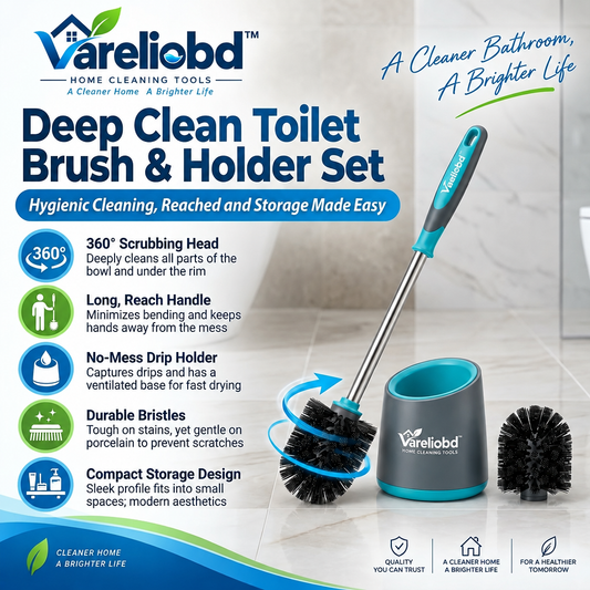 Vareliobd™ Toilet Brush & Ventilated Holder Set – 360° Deep-Clean Bristles with Splash-Guard Handle & Replaceable Brush Head