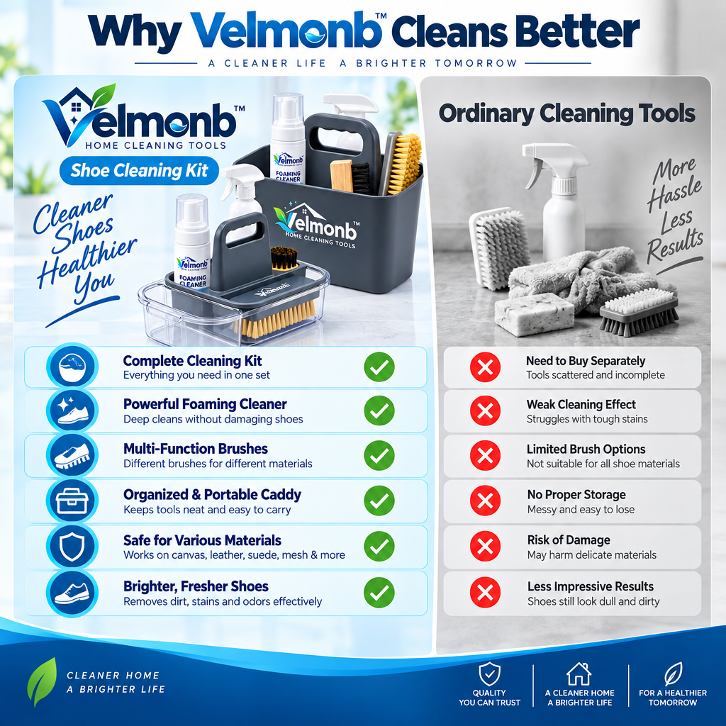 Vareliobd™ Shoe & Sneaker Care Kit – Foaming Cleaner, Multi-Function Brushes & Organized Cleaning Caddy