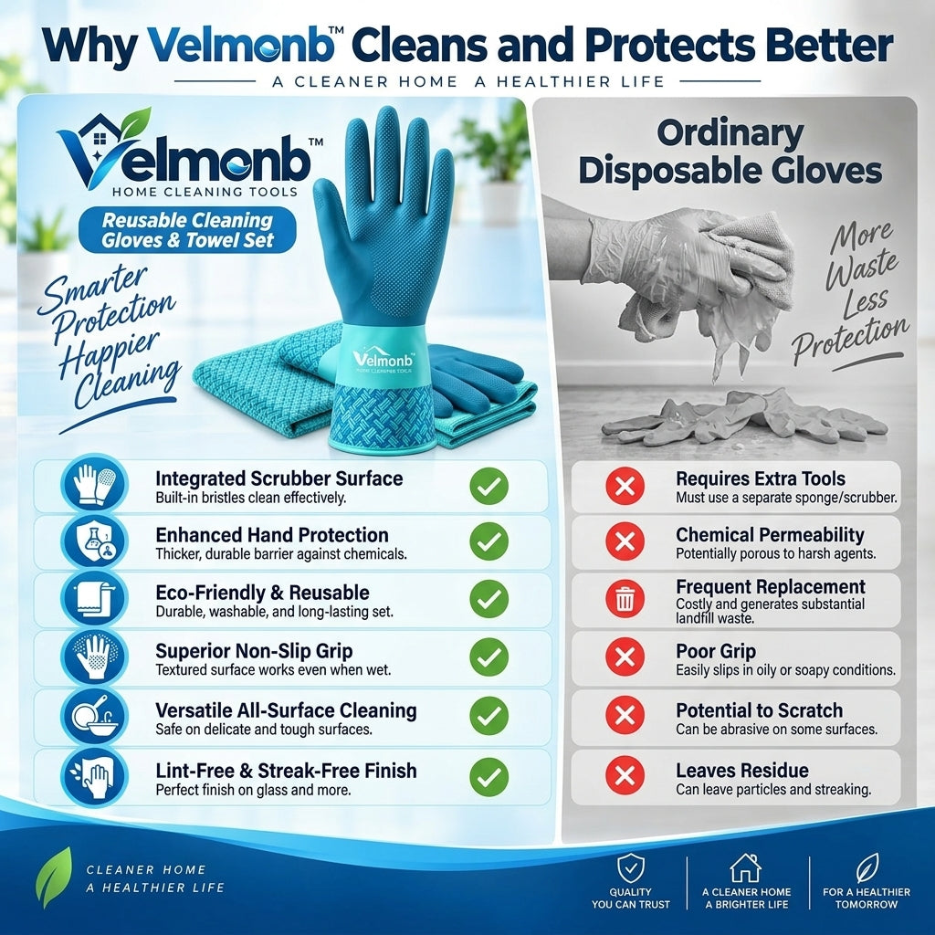 Vareliobd™ Household Cleaning Gloves – Latex-Free Reusable Gloves with Non-Slip Grip & Extended Cuffs