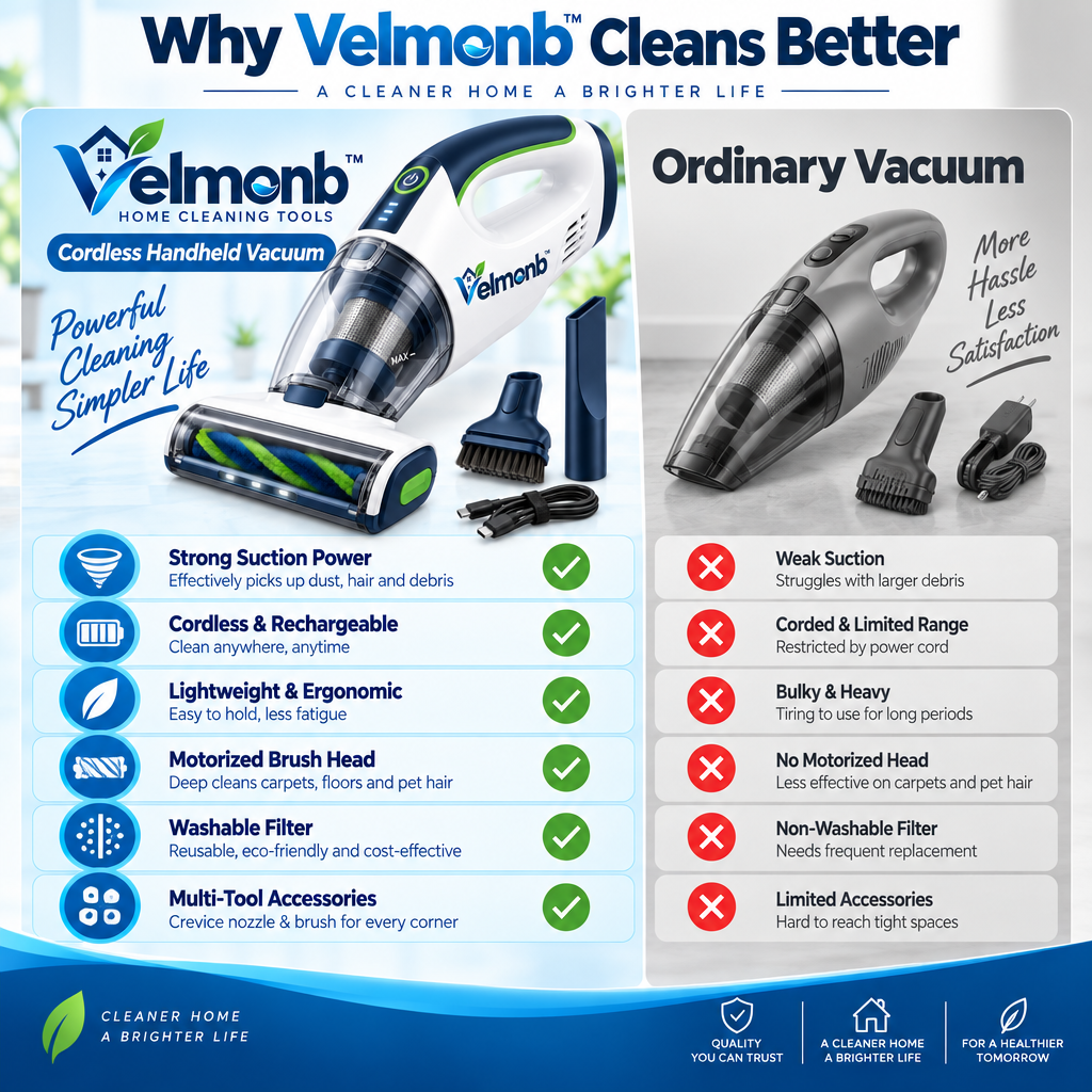 Vareliobd™ Cordless Upholstery & Pet Hair Vacuum – Handheld Cleaner with Motorized Brush Roll & Multi-Surface Attachments