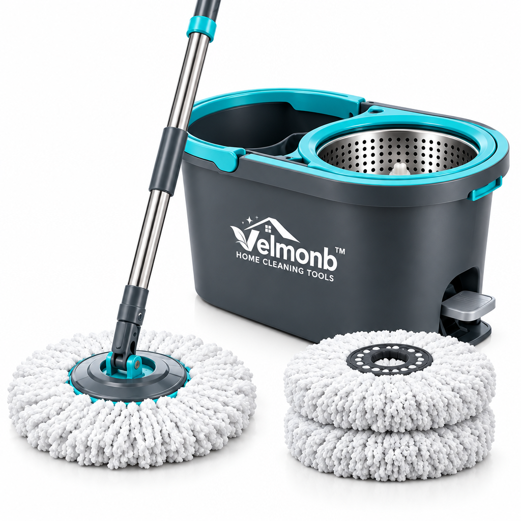 Vareliobd™ 360° Spin Mop & Bucket Set – Hands-Free Self-Wringing Floor Cleaning System with Microfiber Mop Pads