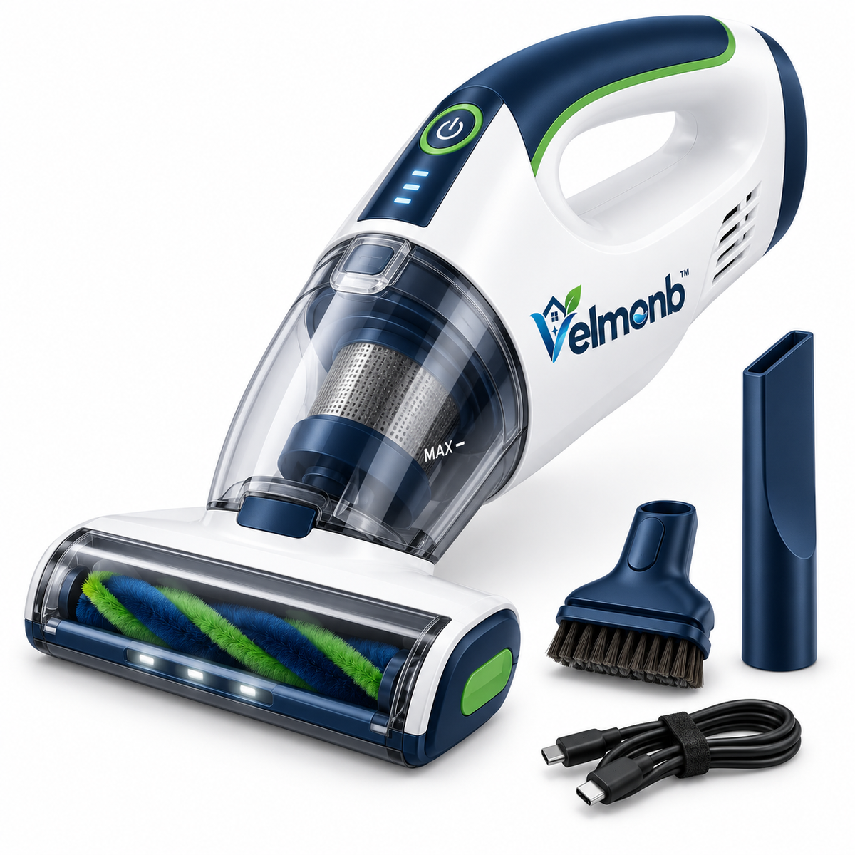 Vareliobd™ Cordless Upholstery & Pet Hair Vacuum – Handheld Cleaner with Motorized Brush Roll & Multi-Surface Attachments