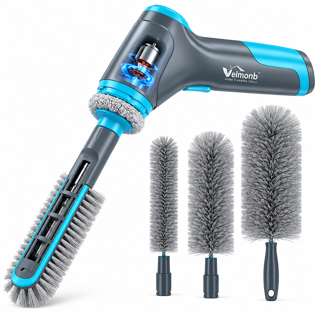 Vareliobd™ Electric Duster for Blinds & Furniture – Motorized Rotating Dust Cleaner with Interchangeable Brush Heads