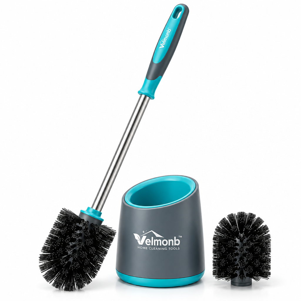 Vareliobd™ Toilet Brush & Ventilated Holder Set – 360° Deep-Clean Bristles with Splash-Guard Handle & Replaceable Brush Head
