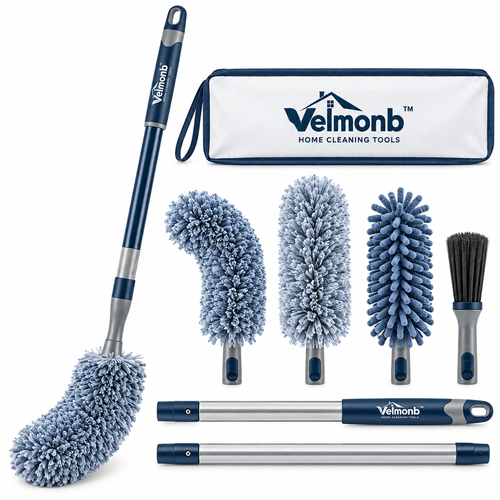 Vareliobd™ Advanced Microfiber Duster & Extendable Pole Set – Bendable High-Reach Dusting Kit with Washable Cleaning Heads