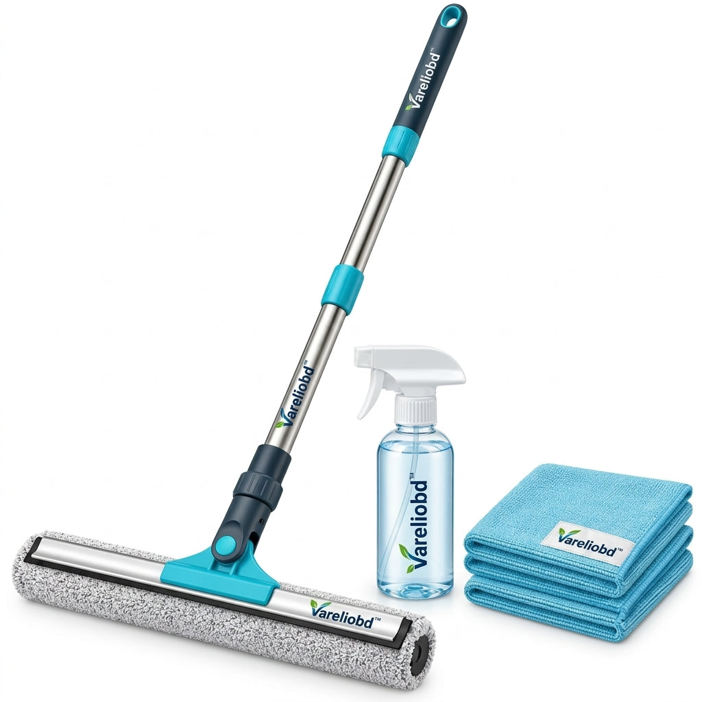 Vareliobd™Extendable Glass Cleaner & Squeegee Set – 360° Rotating Window Cleaning Tool with Microfiber Pad