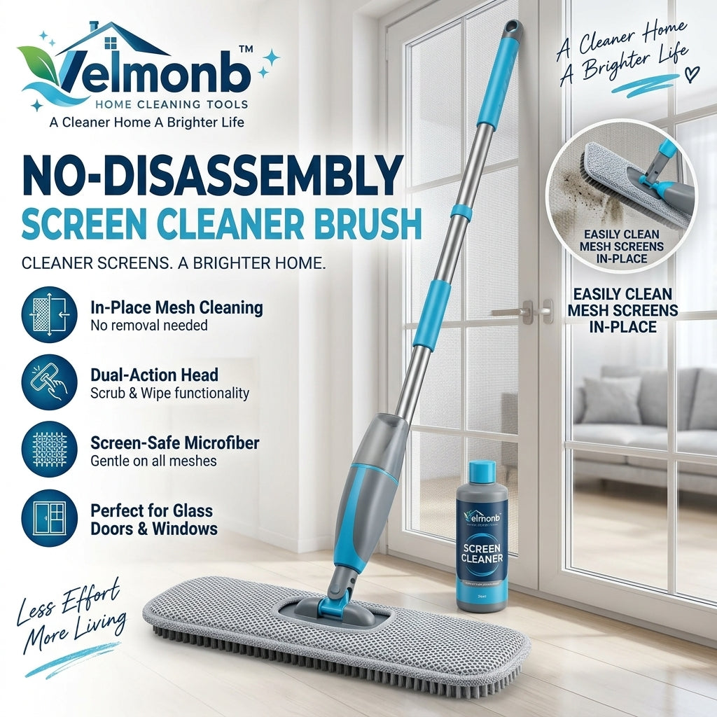 Vareliobd™ No-Disassembly Screen Cleaner Brush – Extendable Dual-Action Mesh Cleaning Tool with Microfiber Pad