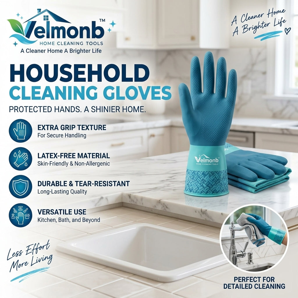 Vareliobd™ Household Cleaning Gloves – Latex-Free Reusable Gloves with Non-Slip Grip & Extended Cuffs