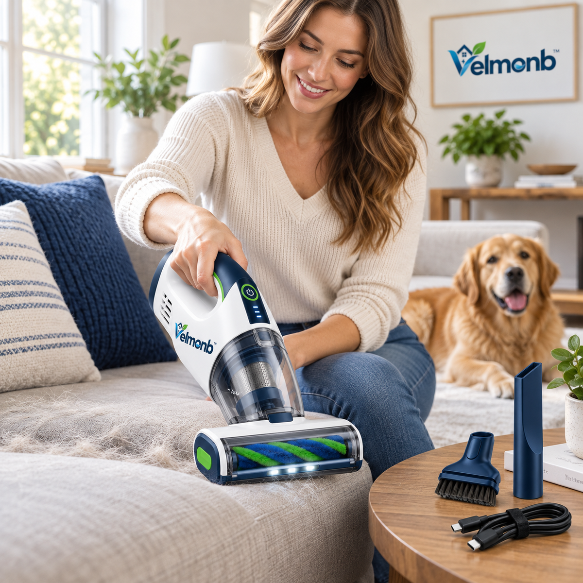 Vareliobd™ Cordless Upholstery & Pet Hair Vacuum – Handheld Cleaner with Motorized Brush Roll & Multi-Surface Attachments