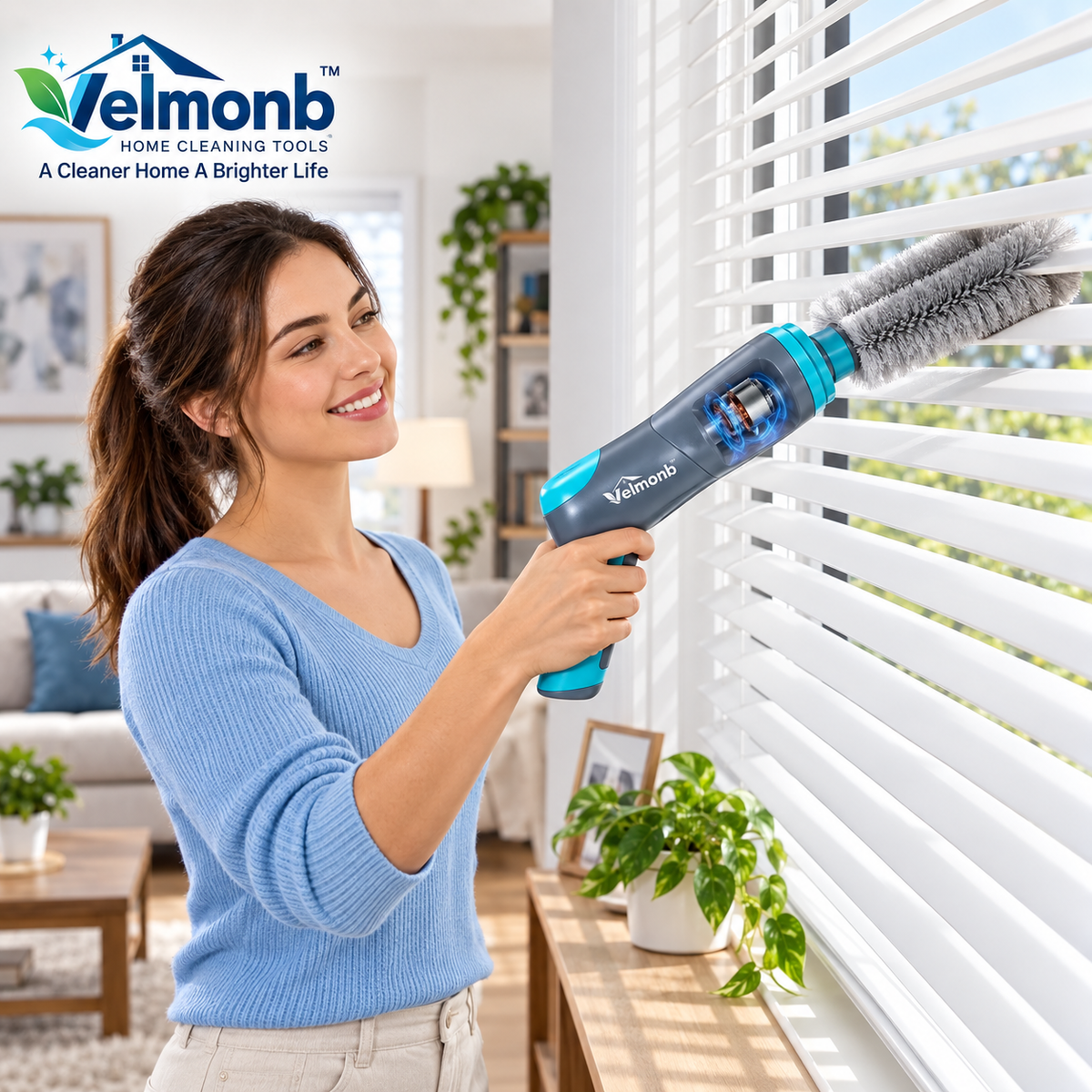 Vareliobd™ Electric Duster for Blinds & Furniture – Motorized Rotating Dust Cleaner with Interchangeable Brush Heads
