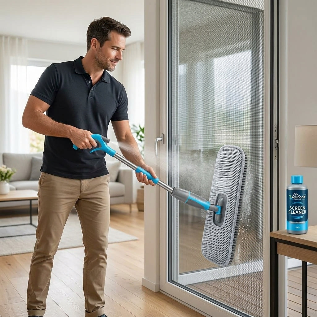 Vareliobd™ No-Disassembly Screen Cleaner Brush – Extendable Dual-Action Mesh Cleaning Tool with Microfiber Pad